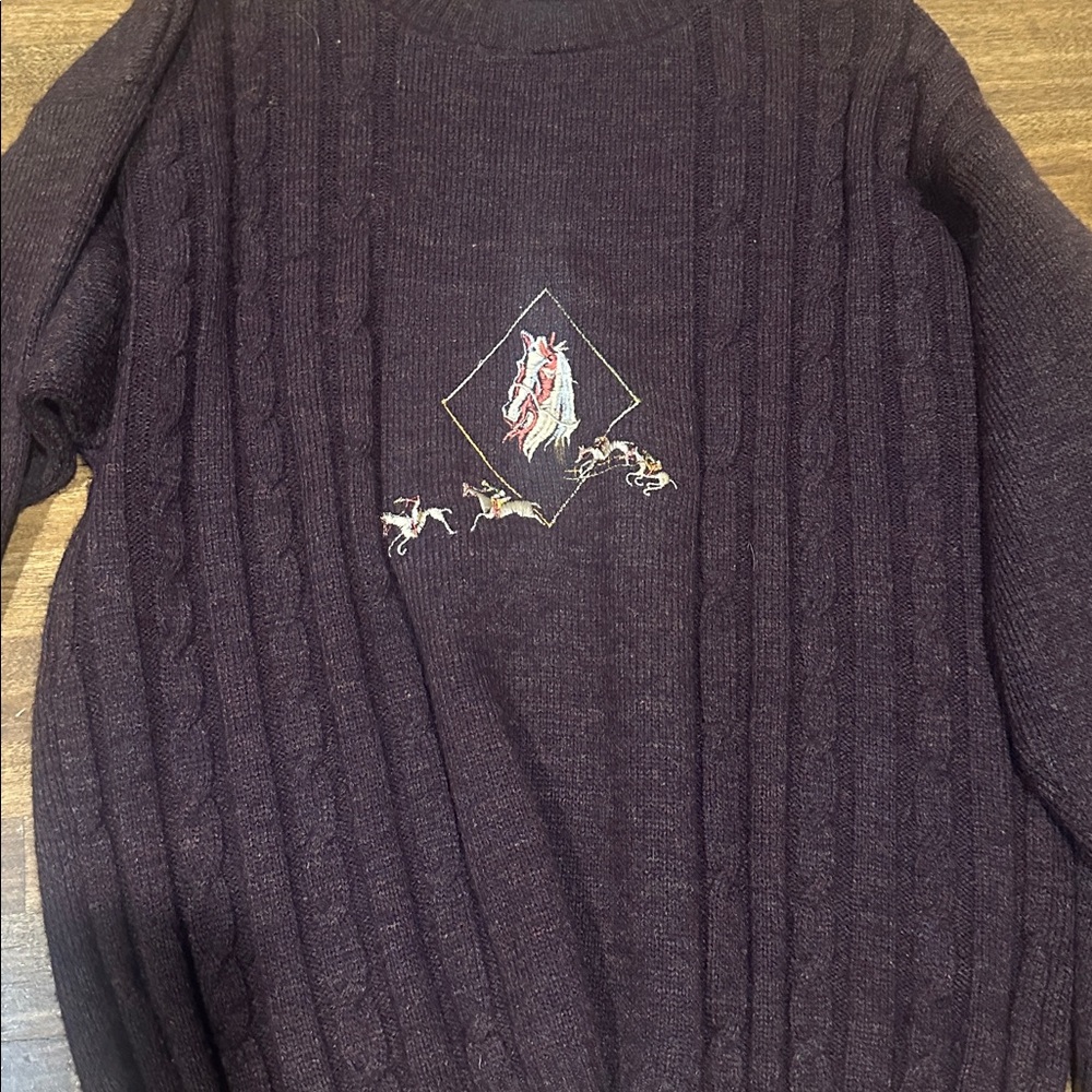 Brown Cable Knit Sweater horse vintage oversized sweater men’s women’s cerano